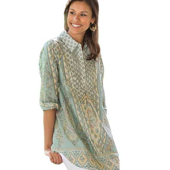 SOFT SURROUNDINGS Women's Tabitha Paisley Sky Pintuck Tunic Top Cotton Pastel XS - Picture 7 of 12
